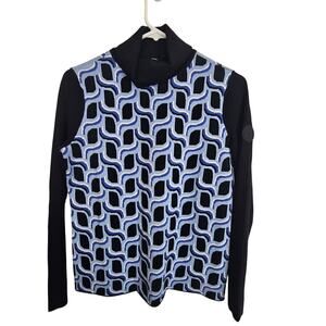 Talbots Womens Abstract Geometric Turtleneck Sweater Size PS Preppy Artsy Blue